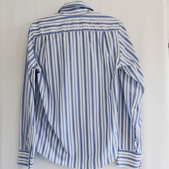Abercrombie & Fitch Men's Size S Muscle L/Sl white shirt with Lt. Blue stripes - Picture 6 of 10